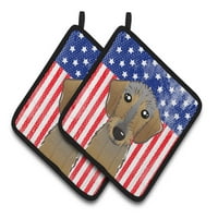 Američka zastava i žičani jazavčani par držača lonca