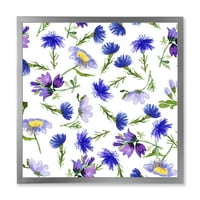 Dizajnerski plavi divlji cvjetovi s lišćem III tradicionalni uokvireni umjetnički otisak