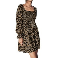 Doputth Fashion Women Lean Trgovinski ovratnik Leopard Print Dugih rukava Elastična haljina za koljenu