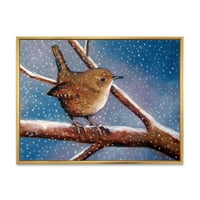 Wren ptica na grani u zimi uokvirenom slikarskom platnu Art Print