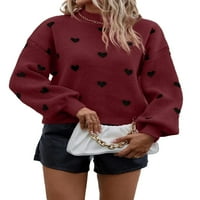 Ležerni puloveri sa postoljem za srce Dugi rukav bordo ženski džemperi