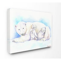Stupell Industries porodični Polarni medvjed životinja plava akvarelna slika platnena zidna Umjetnost