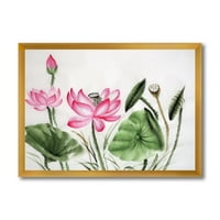 PROIZVODNJA Drevnih ružičastih lotosa u jezercu II tradicionalni uokvireni umjetnički print