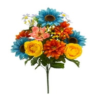 Teters Floral Autumn Collection 20 Teal, Narandžasta , Žuta, & Pink Sunflower Mi Bouquet Bush, Piece