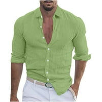 Qiaocaity Plus Size Shirts for Men Solid Casual dugme za spuštanje ovratnik dugački rukav košulja pamučna