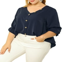 Jedinstvene ponude za žene plus Size bluza v dugme za vrat Decor Casual Tops