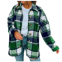 Voncos jesenske jakne za žene dugmići dugi rukavi modni rešetkasti ležerni karirani štampani rever labavi kaputi zeleni veličina S