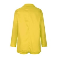 Hinvhai Plus Size vrhovi za žene na klirensu ženske ženske čvrste odbijaju ovratnik jakna Dugi rukav kaput vanjska odjeća blejzer žuta 4