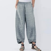 Puntoco pantalone na klirensu, ženske Casual pamučne platnene štampe nepravilnog elastičnog struka labave