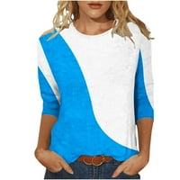 pyju rukav majice za žene, ljetne dužine rukav tunike vrhovi boja blok Crewneck Casual T-shirt labave