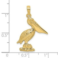 Čvrsti 14k žuti zlatni 2-D Pelican stojeći privjesak