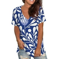 Mikilon modni ženski ljetni V-izrez s kratkim rukavima, ležerna majica bluza ženske majice na vrhu kratkih