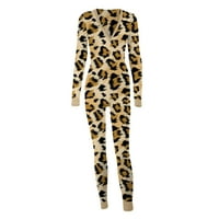 Onesie pidžama za žene seksi V vrat sa dugmetom na dugmad sa preklopom kombinezon Valentinovo Leopard