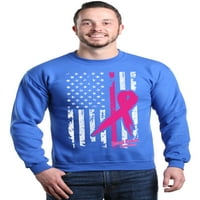 Shop4Ever Muška roze traka za rak dojke američka zastava Crewneck Duks XX-velika Kraljevsko plava