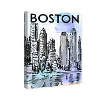 Wynwood Studio Gradovi i Skylines Zidno umjetničko platno Otisci 'Boston skica boja' Sjedinjene Države Gradovi - ljubičasta, crna