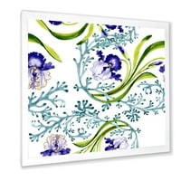 Sažetak Plavi Iris Sa Listovima Divljeg Proljeća Uokvireno Slikarstvo Platno Art Print