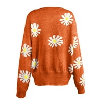 Hanzidakd ženski kardigan džemperi za jesen i zimu dugi rukavi okrugli izrez pamučni štampani kardigan