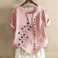 Plus size Tops za žene Summer Casual Printing Loose Shirt Pink 8