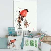 Dizajnerska ptica za red Bullfinch koja sjedi na grani 'tradicionalni uokvireni umjetnički otisak
