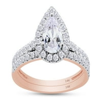14K Rose Gold Pear Diamond Lab Odrastao je kreirao halo Bridal Vjenčani prsten set CTTW nakit za žene