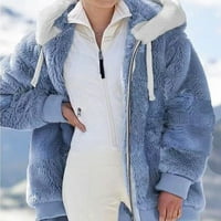 Odeerbi jakne za žene plus veličine zimski topli lopatica plišani zip jakna s kapuljačom plava