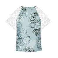Svjetlucavi vrhovi za žene Casual jednobojne cvjetne štampe čipkaste Patchwork kratke rukave V izrez majice
