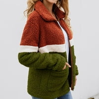 HFYIHGF ženske tople fleke Sherpa jakne Boja blok Fau začepljenje reverla kaputa prevelika zima puna patentna