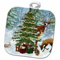 3drose životinje slave Božić sa Jelkom u držaču za šumske lonce, po
