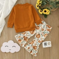 Tosmy Toddler Girl Odjeća Dugi Rukav Pismo T Shirt Pulover Tops Pumpkin Print Bell Bottoms Hlače Dječija