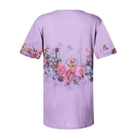 Chueow ženski vrhovi okrugli vrat Casual Print labavi kratki rukav majica Top bluza pulover klirens