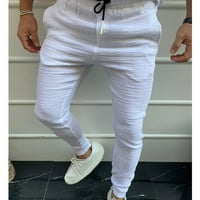 symoid muške atletske trenirke - Ležerne modne čvrste elastične pantalone sa pertlama pantalone bijele