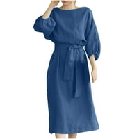 Ležerne haljine za žensko čišćenje Trendi okrugli vrat Labavi kratki rukav, puna baš srednja haljina