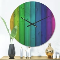 DesimanArt 'Rainbow boje na drvenim daskama Moderni zidni sat drveta
