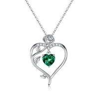Rose Heart Rođenje ogrlice Pokloni za žene Sterling Srebrna prirodna ili stvorena dragulje Privjesak Ogrlica godišnjica Valentines Mother Day Rođendan Božićni pokloni za žene