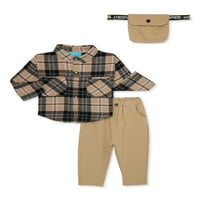 Denim Bay dečaci dugi rukavi flanel košulja i kargo pantalone Set, 2 komada, veličina 12m-5t