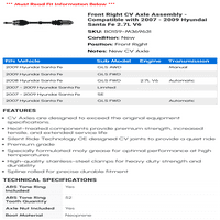 Montaža osovine s desne strane CV - kompatibilna sa - Hyundai Santa Fe 2.7L V 2008