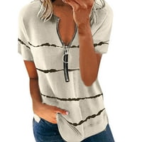 Ichuanyi ženski vrhovi, ljetni klirens žene Plus veličina Zipper Stripe Print V-izrez kratki rukav majica