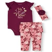 Miniville Baby Girls Bodysuit, gamaše i trake za glavu, 3-komadni set