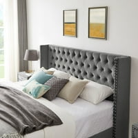 Aukfa tapacirani krevet-okvir kreveta od drvene platforme sa čupavim uzglavljem - King-Grey