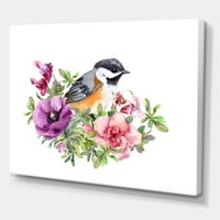 Designart 'slatka ptica u ljubičastom i ružičastom cvijeću' tradicionalni platneni zidni umjetnički Print