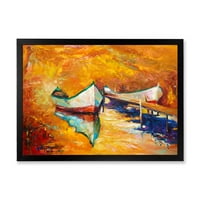 Designart 'mali čamac tokom tople i narandžaste večeri' Nautički i obalni uokvireni umjetnički Print