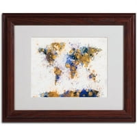 Zaštitni znak Likovna umjetnost Paint Splashes Karta Svijeta 2 matirano uokvireno Michael Tompsett