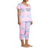 Tajna blaga ženska 2-Dijelna Tee sa kratkim rukavom i Capris Sleep Set Tie Dye