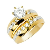 Jewels by LU 14K bijela i žuta zlatna dva tona kubična cirkonija CZ Vjenčani opseg i angažman mladenkini prsten Dvije postavljene veličine 9