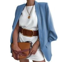 Guvpev ženska jednobojna Moda rever Slim Fit prorez džepni kardigan odijelo-svijetlo plava M