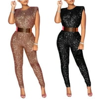 Ženski besninzivni skok bez rukava okrugli vrat Široki rame Skinny Glitter Bodycon One Joper