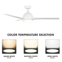 Wysweshire stropni ventilator W LED svjetlo 52 bijeli finiš s tri obrnuve oštrice bijele boje