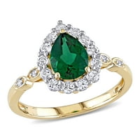 Miabella ženski 1-CT stvorio smaragdno bijeli Topaz i dijamantski naglasak 10kt žuto zlato Halo prsten