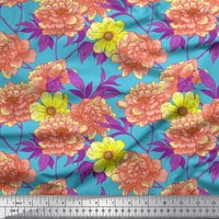 Soimoi Yellow Viscose Šifon tkanina od listova i božur cvjetni ispisani tkaninski dvorište širom