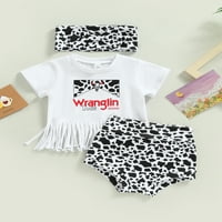 Arvbitana Baby Girls Uskršnje odjeće Pismo Ispis majica kratkih rukava majice + zečje krave kratke hlače